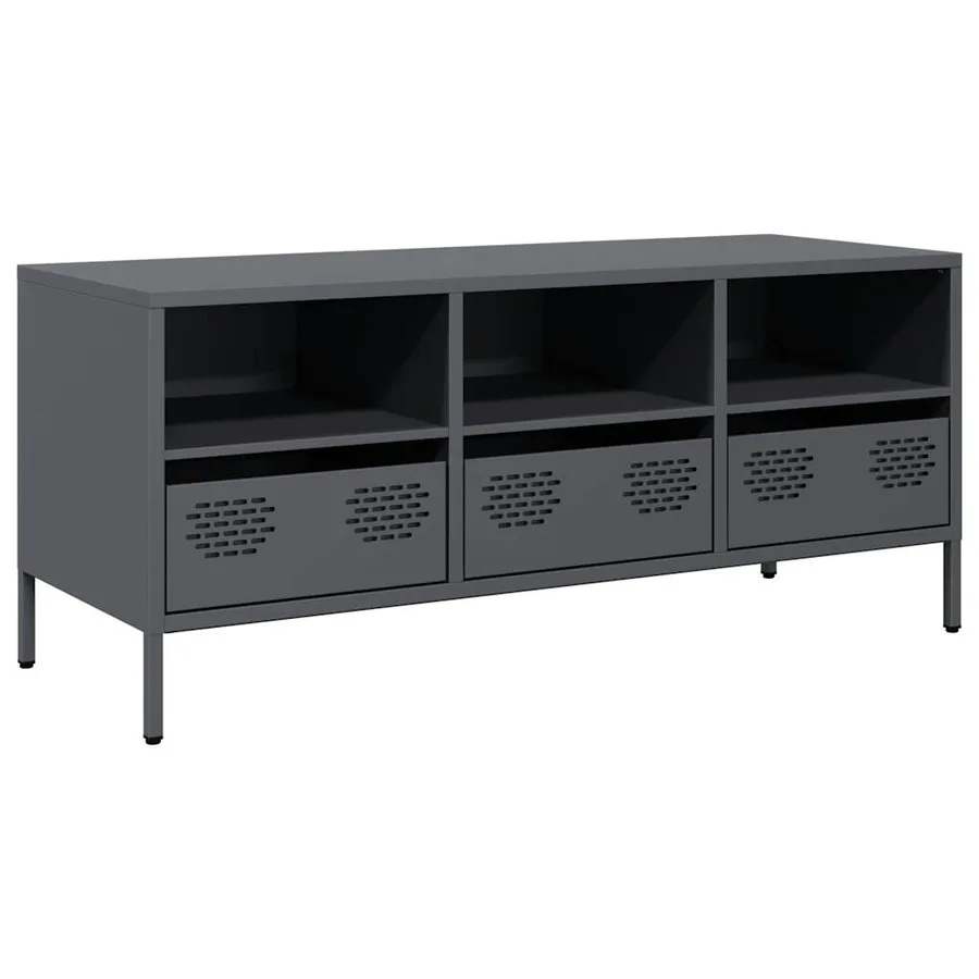 Meuble TV anthracite 101,5x39x43,5 cm acier laminé à froid - 2