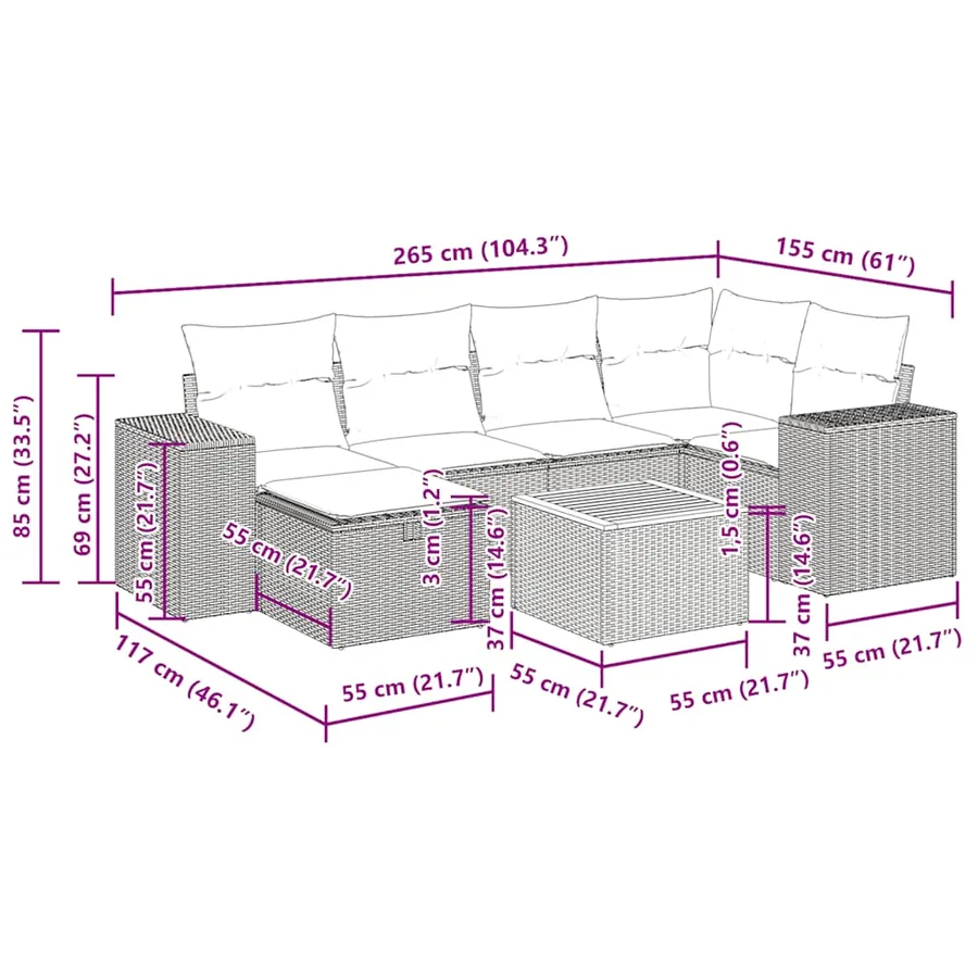 Salon de jardin avec coussins 7 pcs gris résine tressée - 14