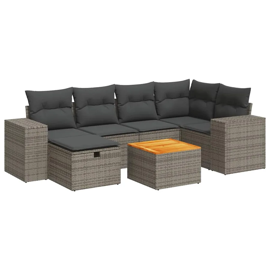 Salon de jardin avec coussins 7 pcs gris résine tressée - 2