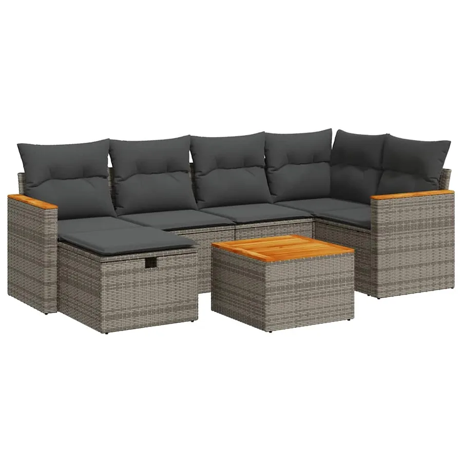 Salon de jardin avec coussins 7 pcs gris résine tressée - 2