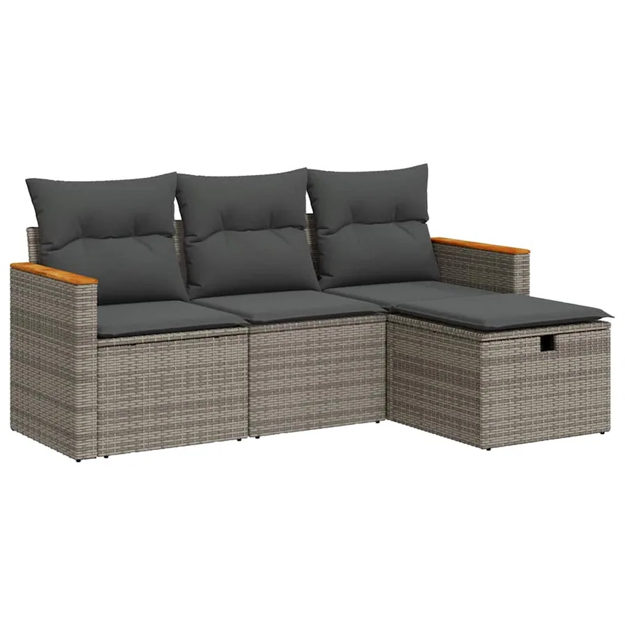 Salon de jardin 4 pcs avec coussins gris résine tressée - 2