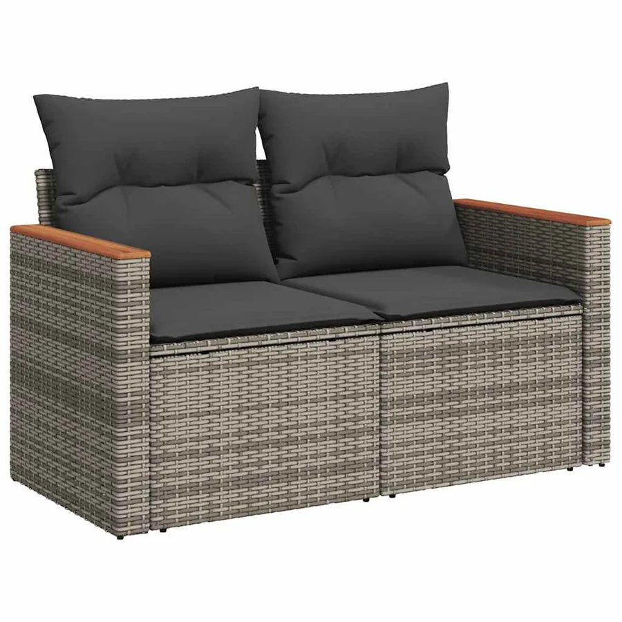 Salon de jardin 4 pcs avec coussins gris résine tressée - 4