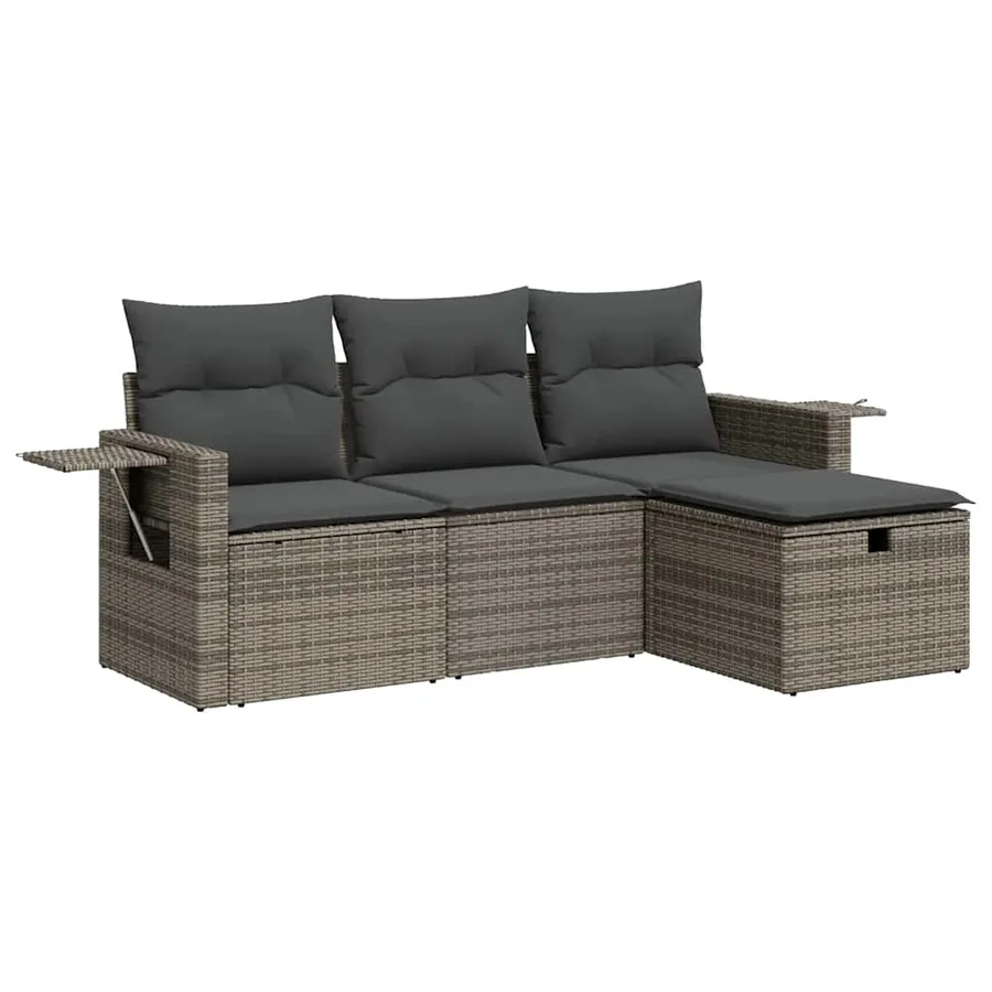 Salon de jardin 4 pcs avec coussins gris résine tressée - 2