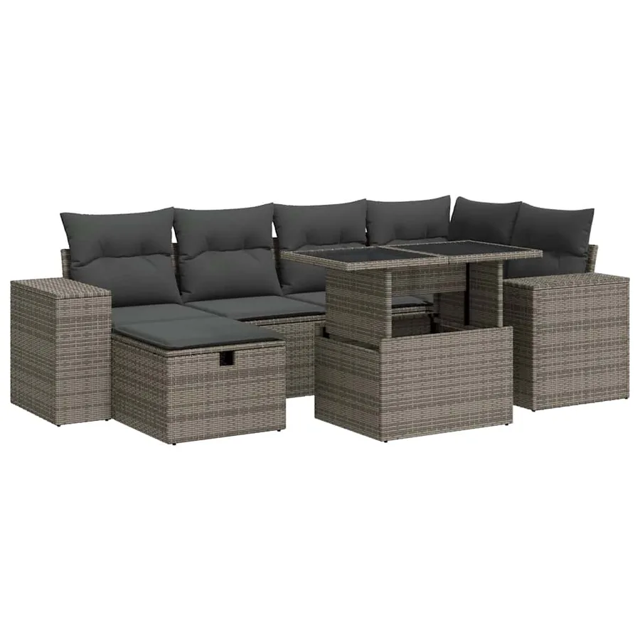 Salon de jardin 8 pcs avec coussins gris résine tressée - 2
