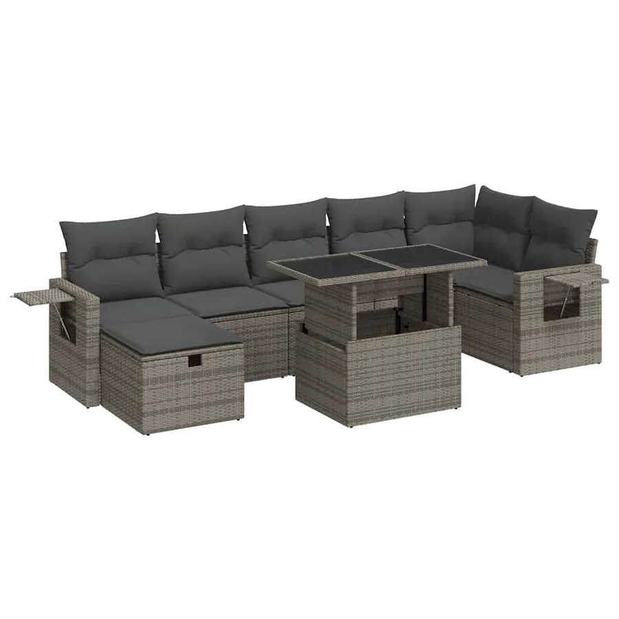Salon de jardin 8 pcs avec coussins gris résine tressée - 2