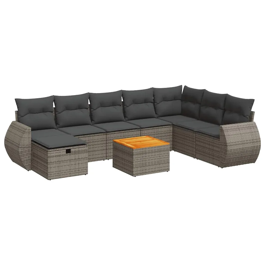 Salon de jardin 9 pcs avec coussins gris résine tressée - 2