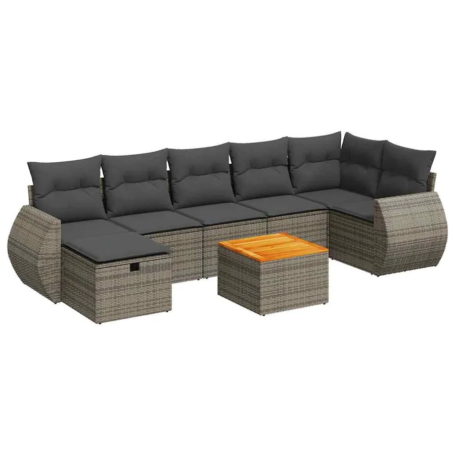 Salon de jardin 8 pcs avec coussins gris résine tressée - 2
