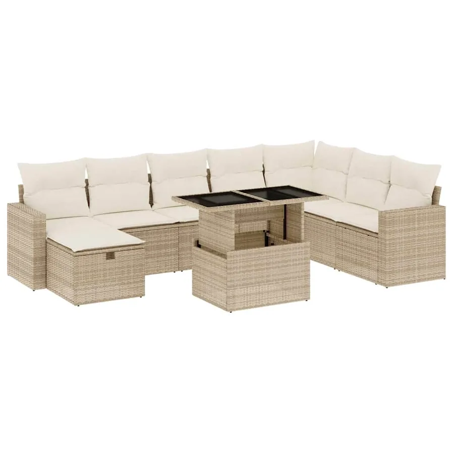 Salon de jardin avec coussins 9 pcs beige résine tressée - 2