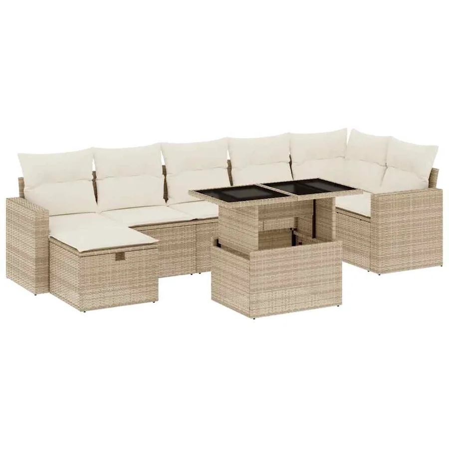 Salon de jardin avec coussins 8 pcs beige résine tressée - 2