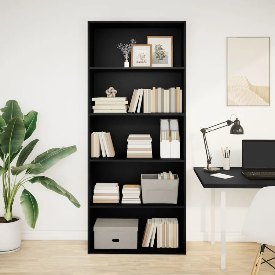Bibliothèque noir 80x30x189 cm bois d'ingénierie - 3