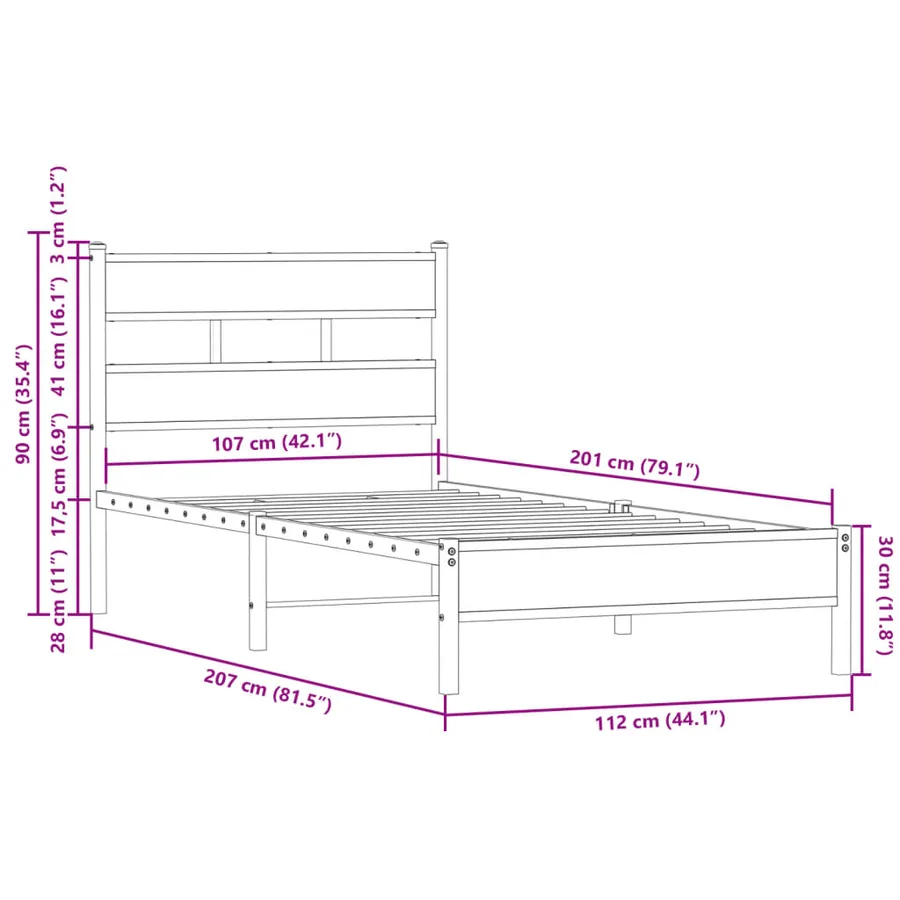 Cadre de lit sans matelas avec tête de lit 107x203 cm - 9
