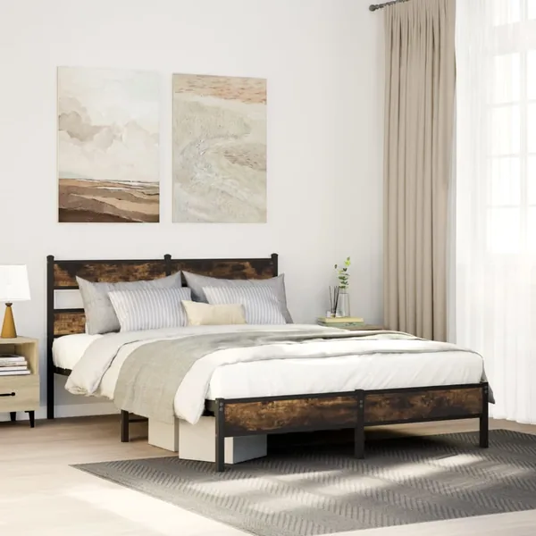 Cadre de lit sans matelas chêne fumé 80x200cm bois d'ingénierie