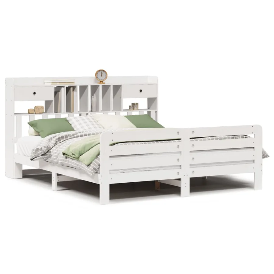 Lit bibliothèque sans matelas blanc 180x200 cm bois pin massif - 2