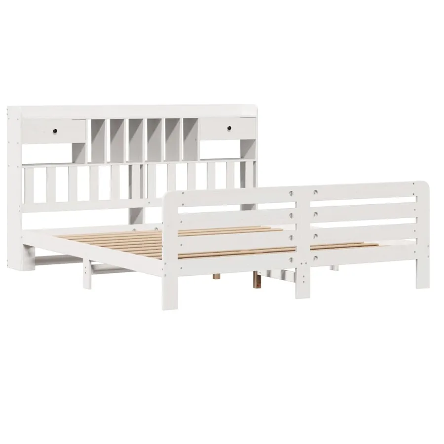 Lit bibliothèque sans matelas blanc 180x200 cm bois pin massif - 3