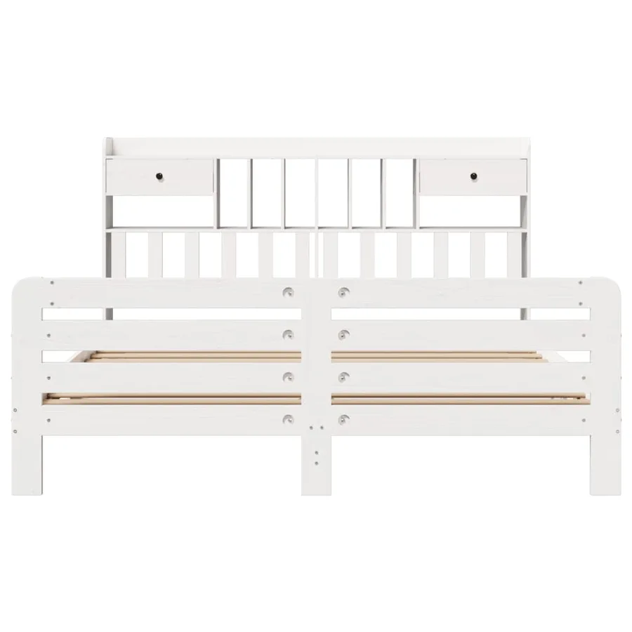 Lit bibliothèque sans matelas blanc 180x200 cm bois pin massif - 4