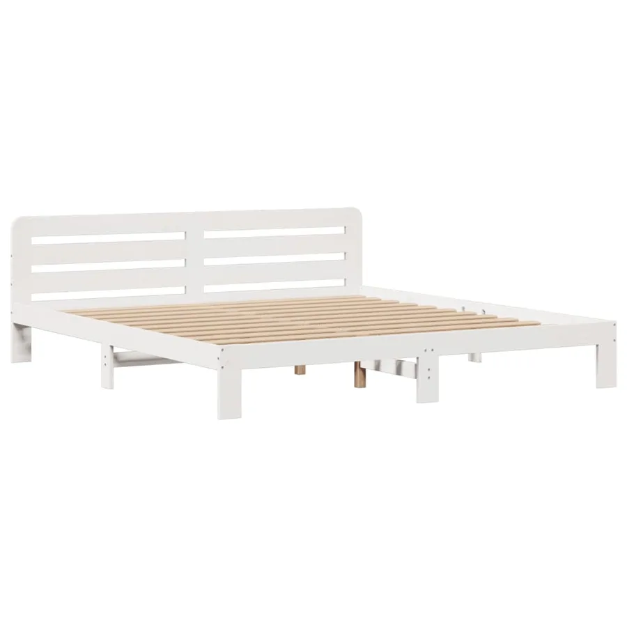 Lit bibliothèque sans matelas blanc 180x200 cm bois pin massif - 5