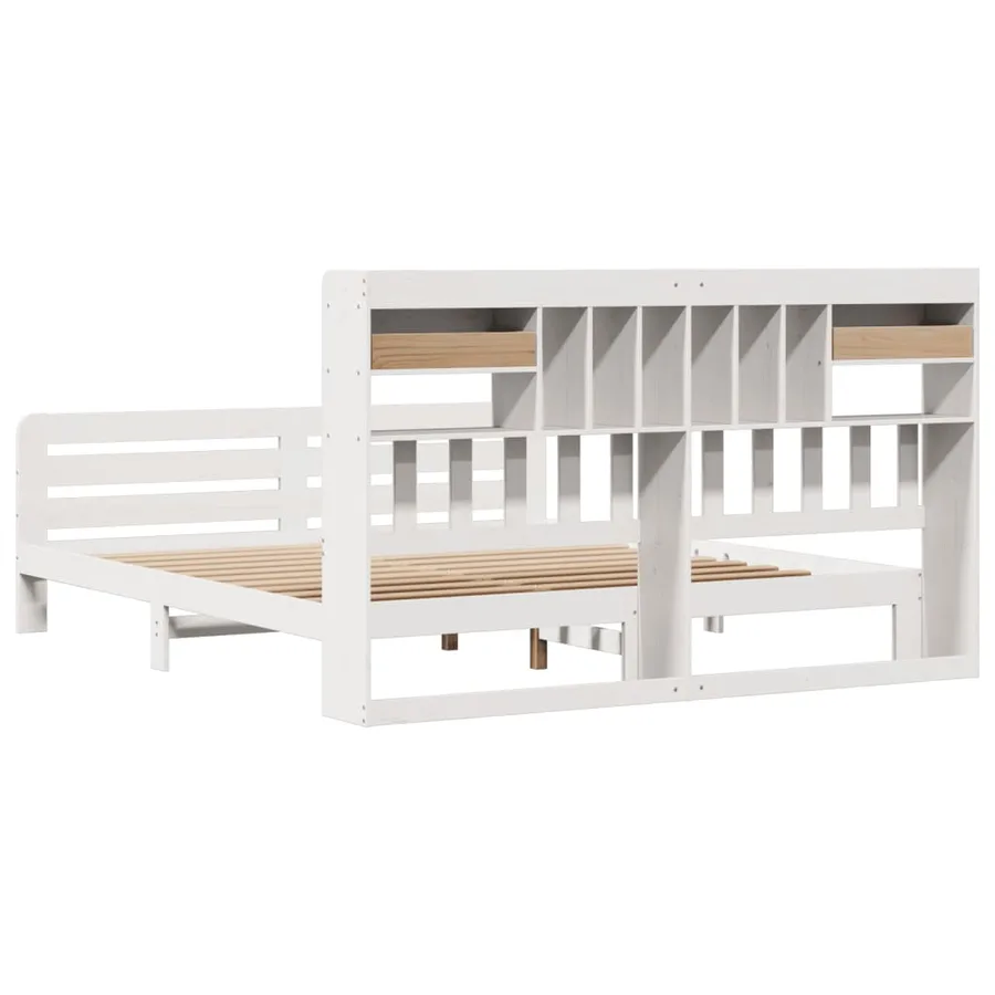Lit bibliothèque sans matelas blanc 180x200 cm bois pin massif - 8