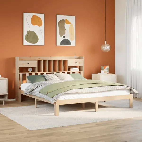 Lit bibliothèque sans matelas 180x200 cm bois massif de pin