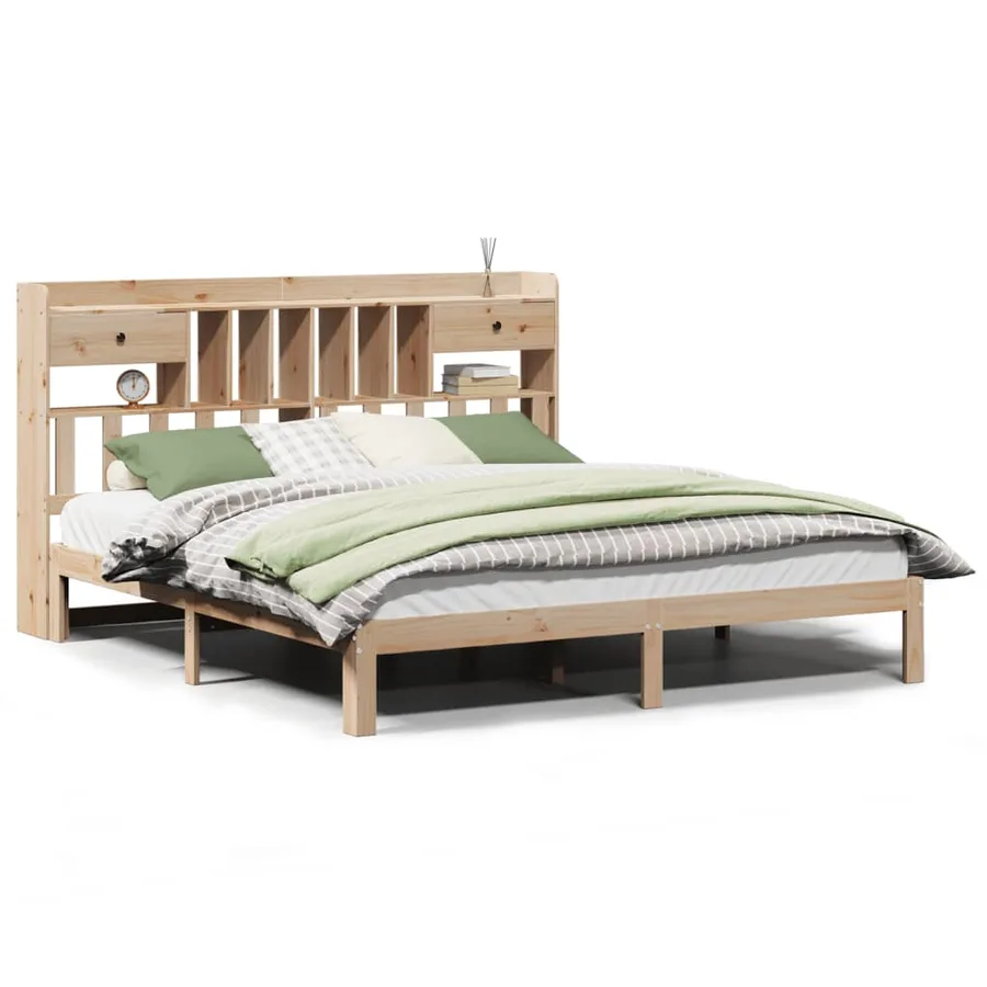 Lit bibliothèque sans matelas 180x200 cm bois massif de pin - 2