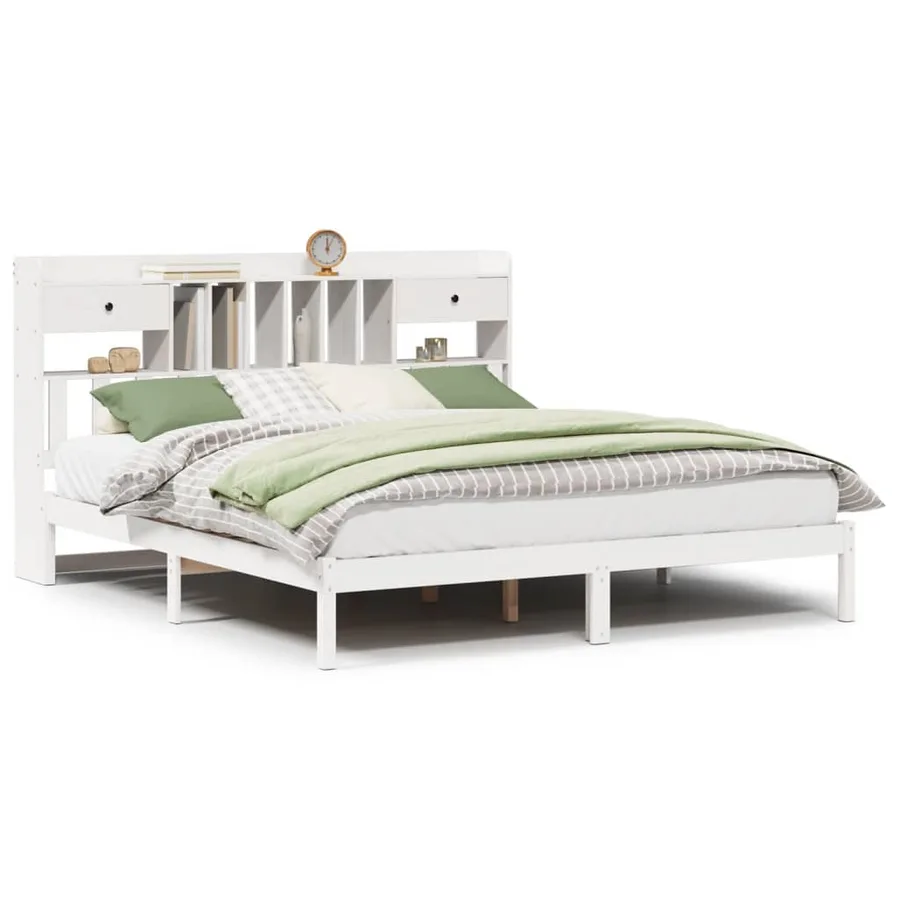 Lit bibliothèque sans matelas blanc 180x200 cm bois pin massif - 2