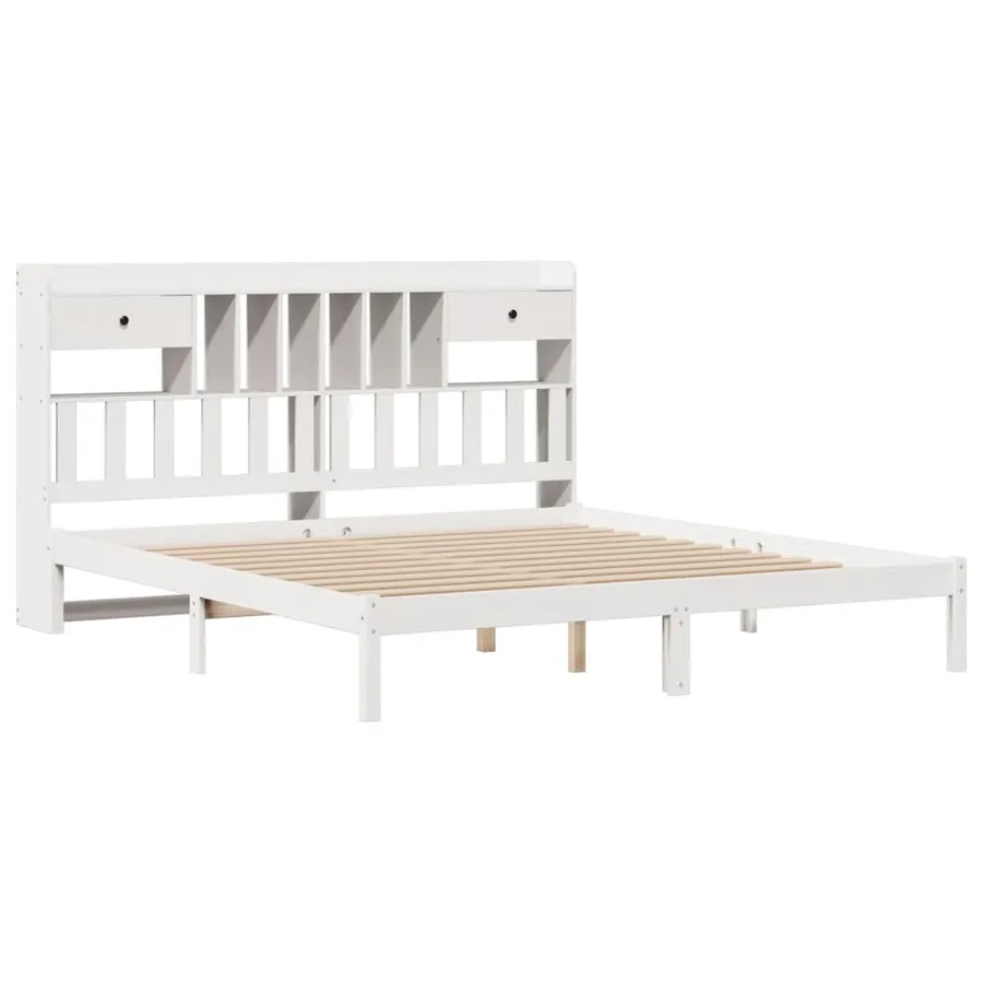 Lit bibliothèque sans matelas blanc 180x200 cm bois pin massif - 3