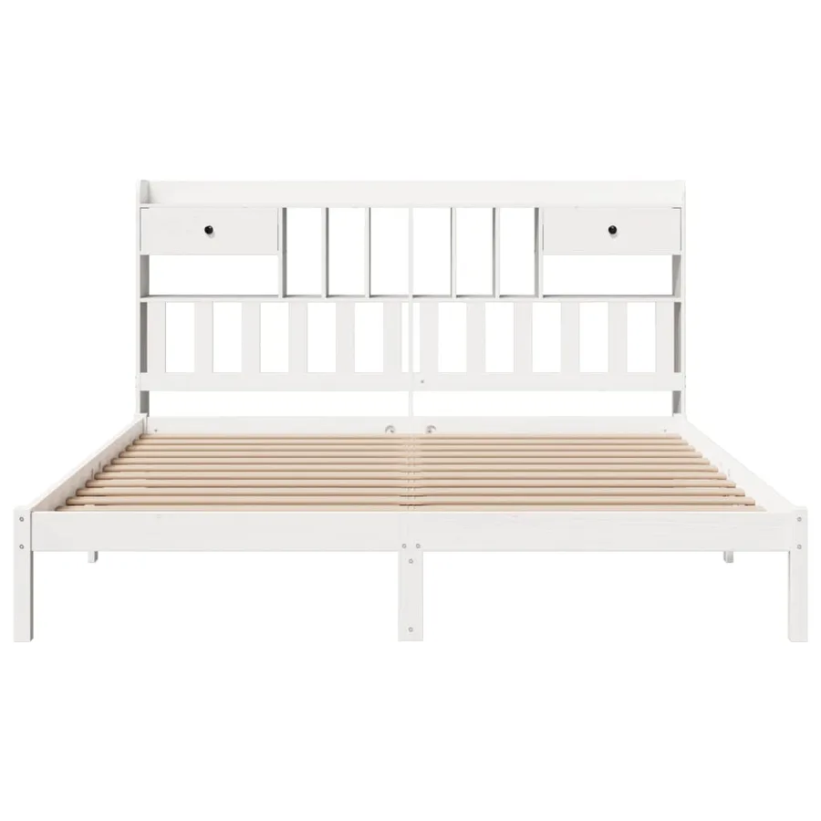 Lit bibliothèque sans matelas blanc 180x200 cm bois pin massif - 4