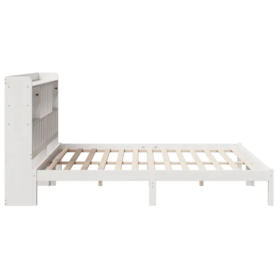 Lit bibliothèque sans matelas blanc 180x200 cm bois pin massif - 7