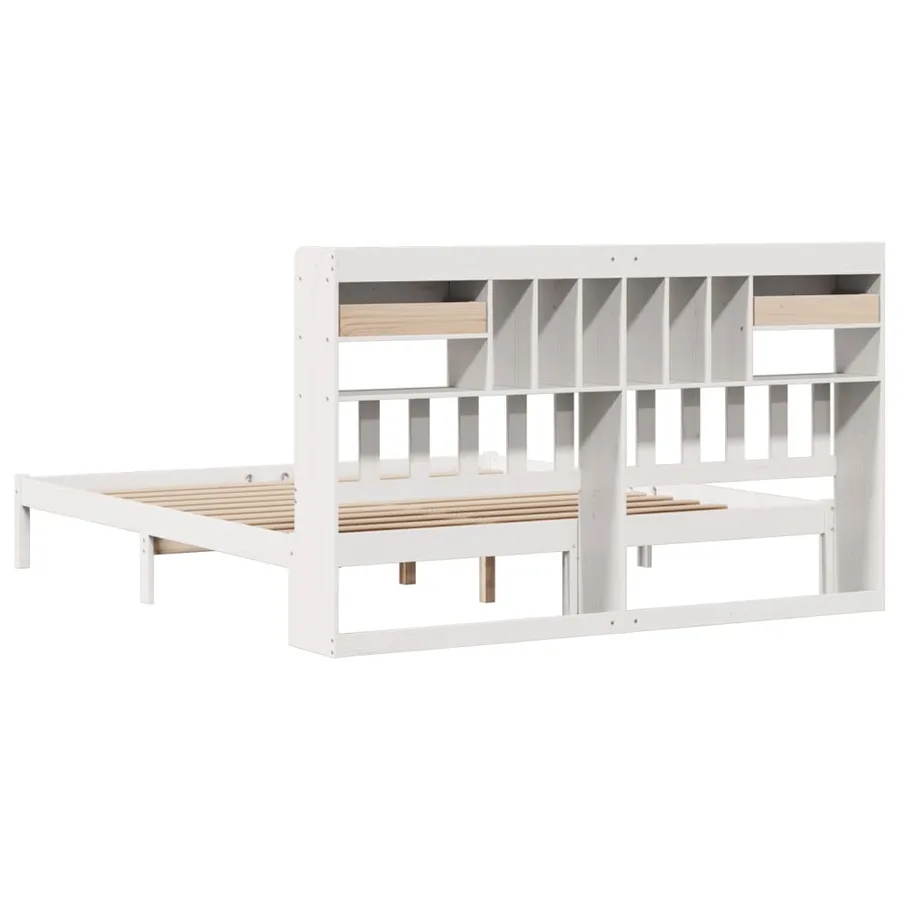 Lit bibliothèque sans matelas blanc 180x200 cm bois pin massif - 8