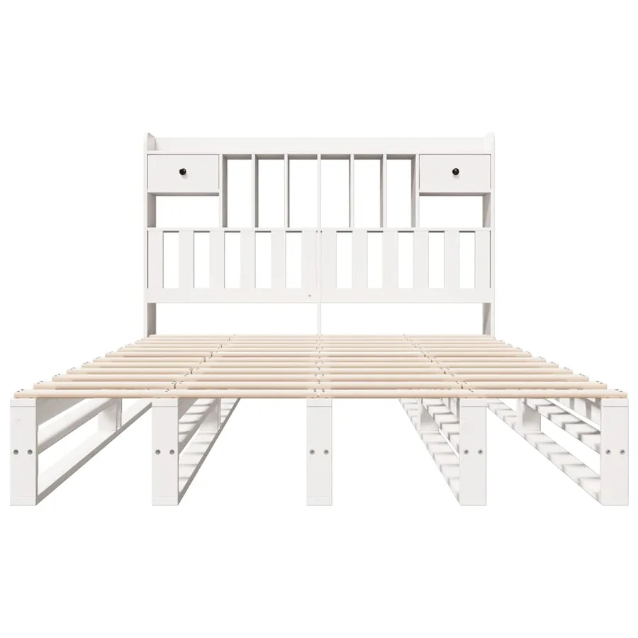 Lit bibliothèque sans matelas blanc 160x200 cm bois pin massif - 4