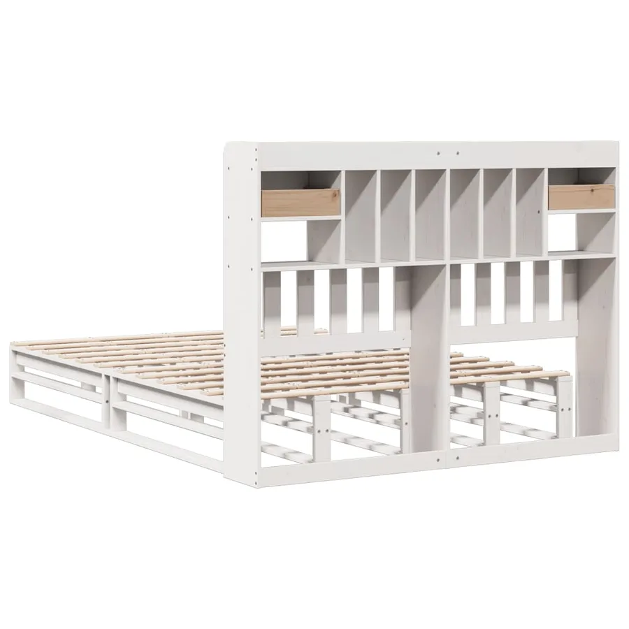 Lit bibliothèque sans matelas blanc 160x200 cm bois pin massif - 6