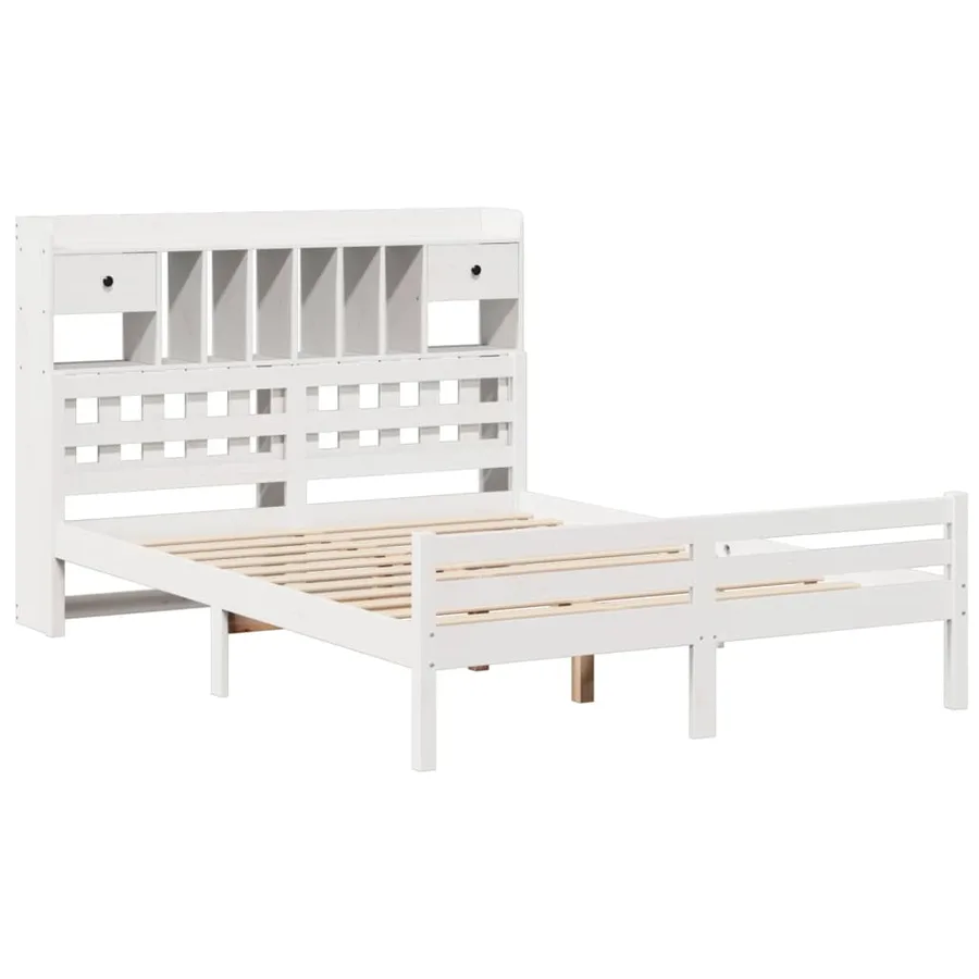 Lit bibliothèque sans matelas blanc 150x200 cm bois pin massif - 3