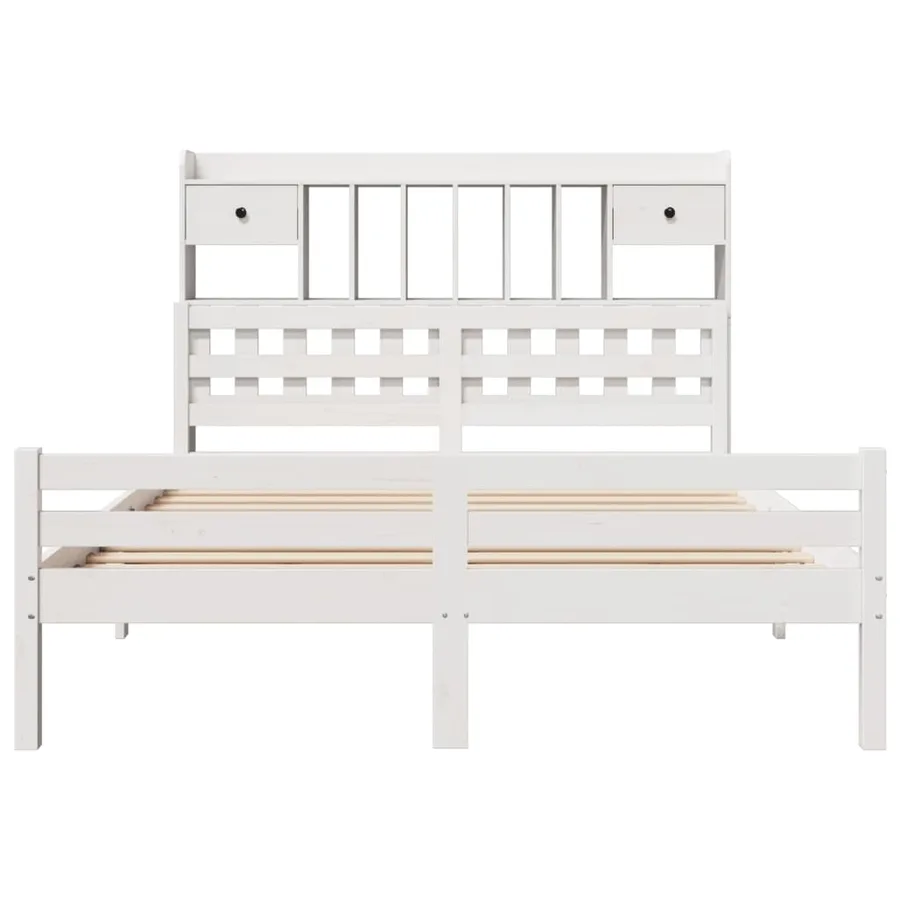 Lit bibliothèque sans matelas blanc 150x200 cm bois pin massif - 4
