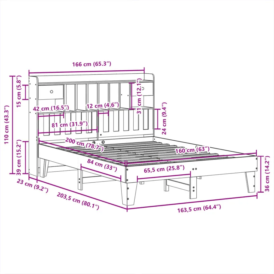 Cadre de lit sans matelas blanc 160x200 cm bois de pin massif - 11