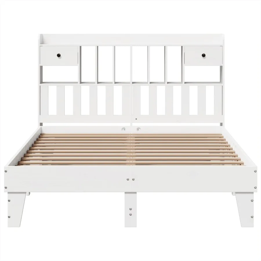 Cadre de lit sans matelas blanc 160x200 cm bois de pin massif - 4
