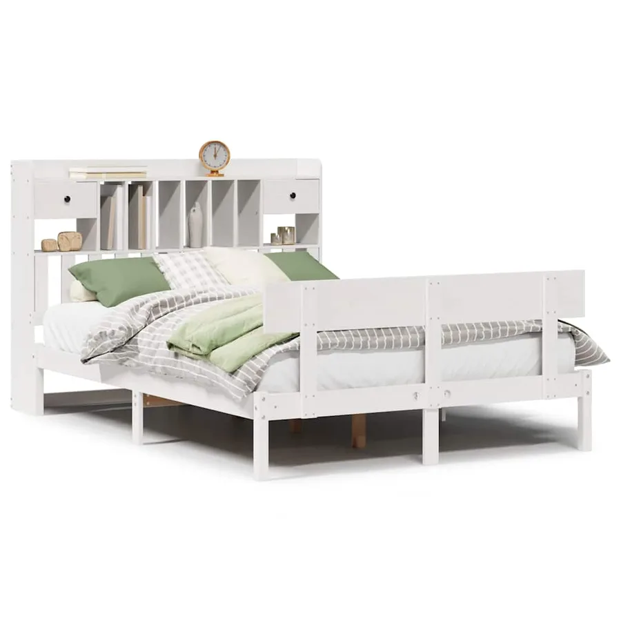 Lit bibliothèque sans matelas blanc 160x200 cm bois pin massif - 2