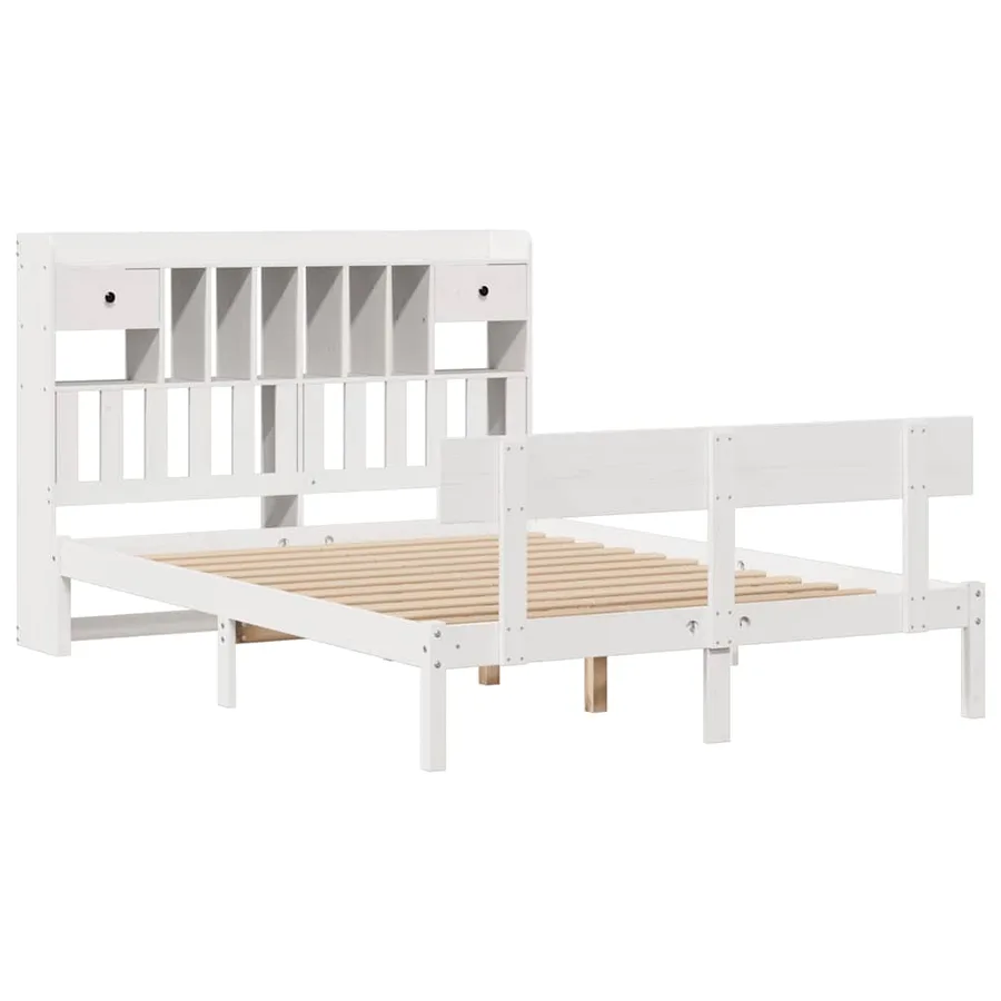 Lit bibliothèque sans matelas blanc 160x200 cm bois pin massif - 3