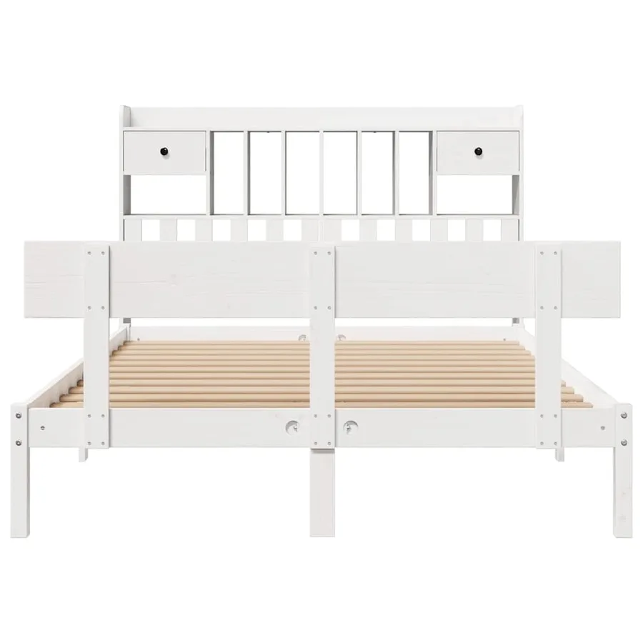 Lit bibliothèque sans matelas blanc 160x200 cm bois pin massif - 4