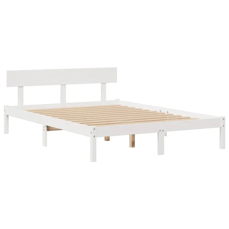 Lit bibliothèque sans matelas blanc 160x200 cm bois pin massif - 5