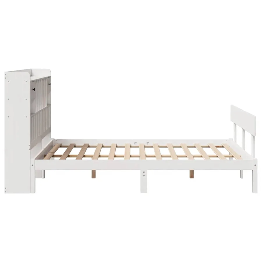 Lit bibliothèque sans matelas blanc 160x200 cm bois pin massif - 7