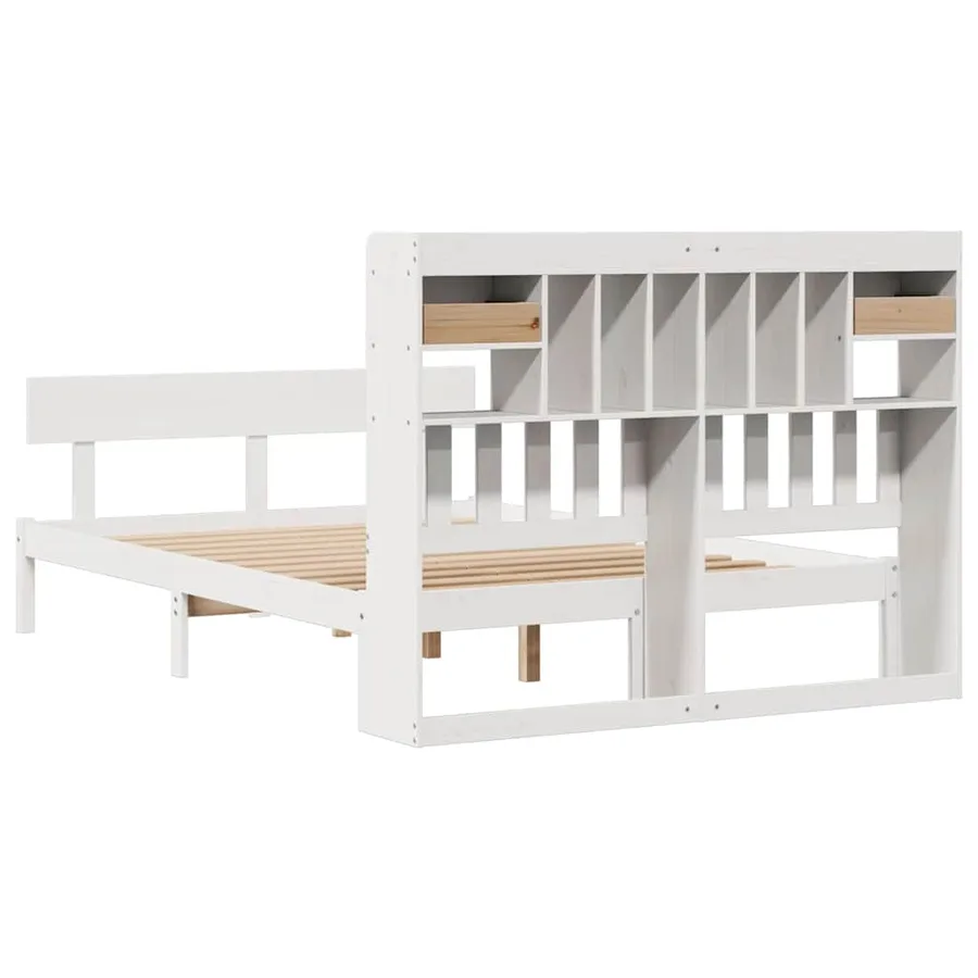 Lit bibliothèque sans matelas blanc 160x200 cm bois pin massif - 8