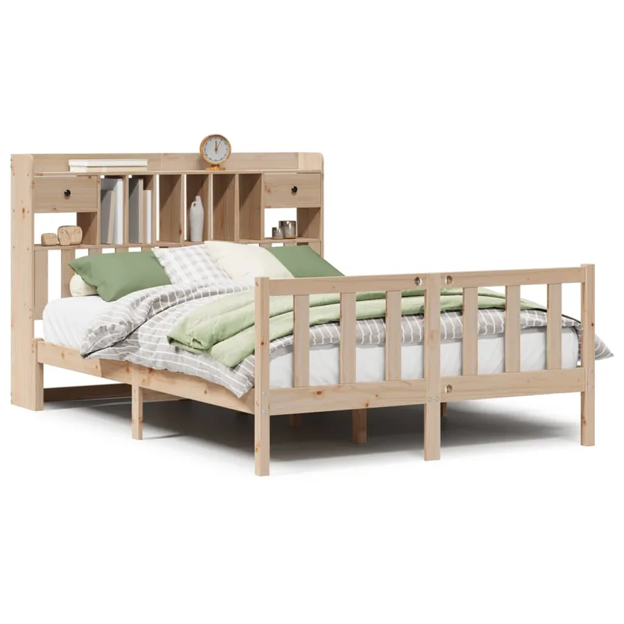Lit bibliothèque sans matelas 140x200 cm bois massif de pin - 2