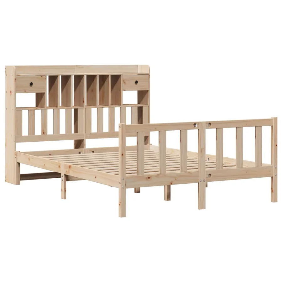 Lit bibliothèque sans matelas 140x200 cm bois massif de pin - 3