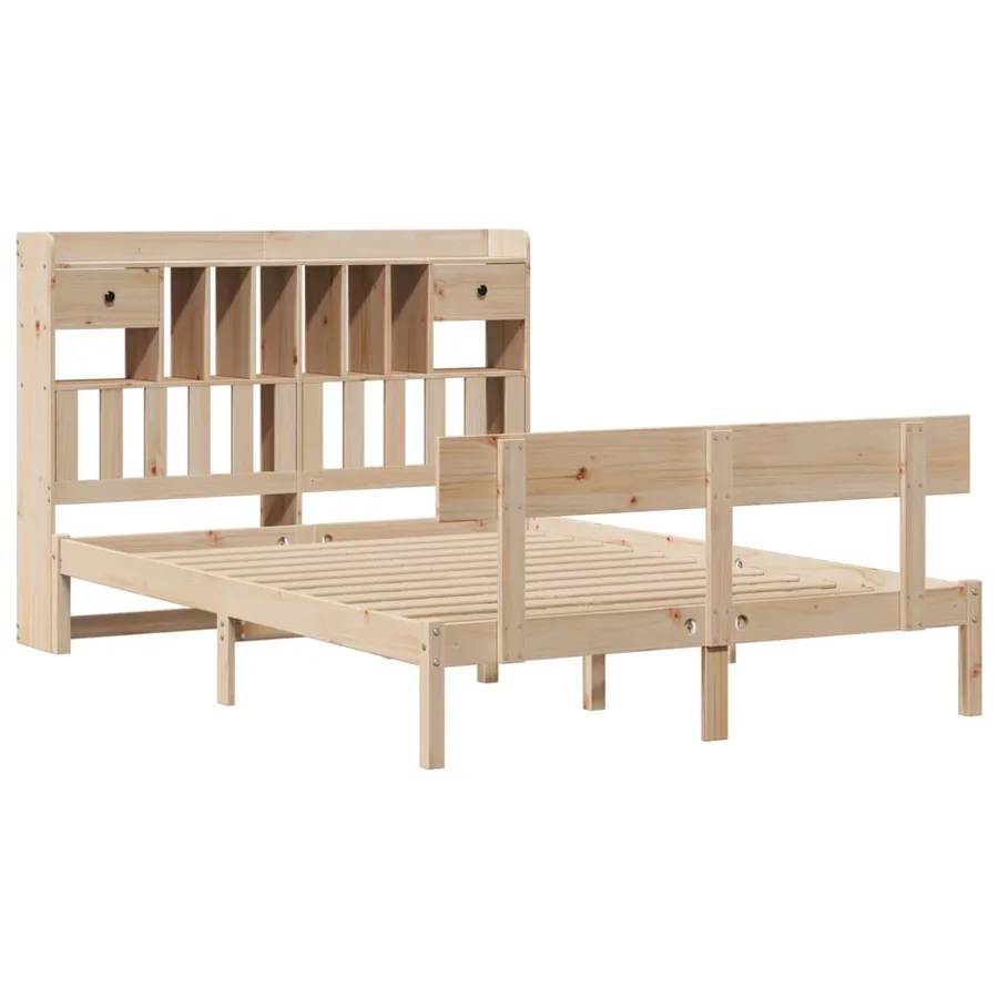 Lit bibliothèque sans matelas 140x190 cm bois de pin massif - 3