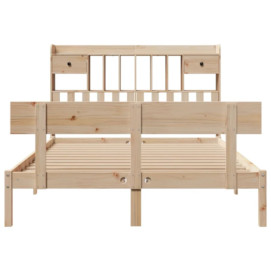 Lit bibliothèque sans matelas 140x190 cm bois de pin massif - 4