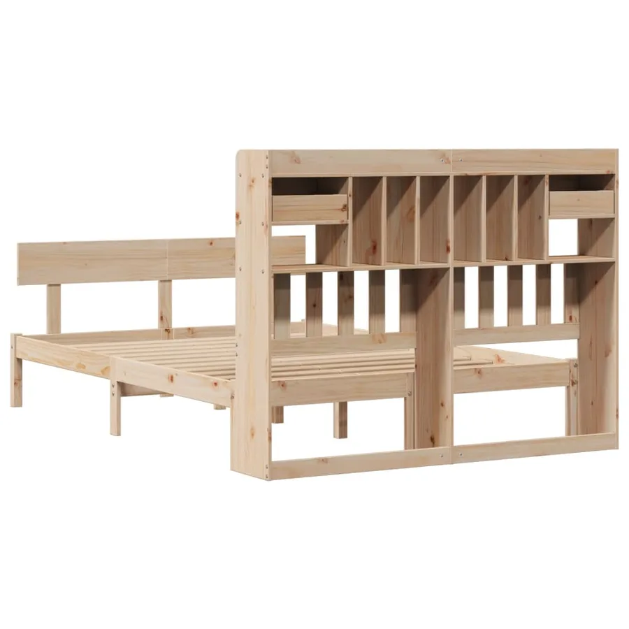 Lit bibliothèque sans matelas 140x190 cm bois de pin massif - 8