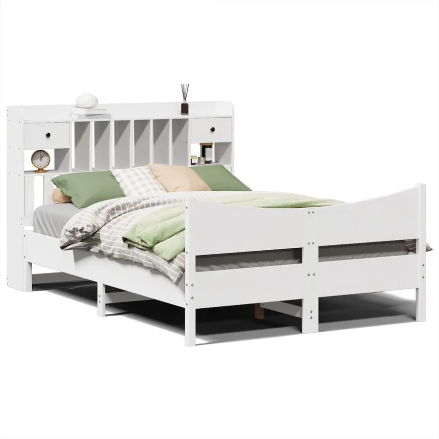 Cadre de lit sans matelas blanc 140x190 cm bois de pin massif - 2