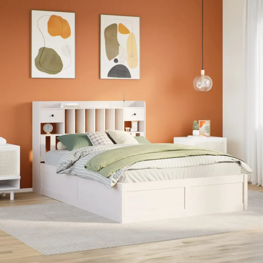 Cadre de lit sans matelas blanc 140x190 cm bois de pin massif