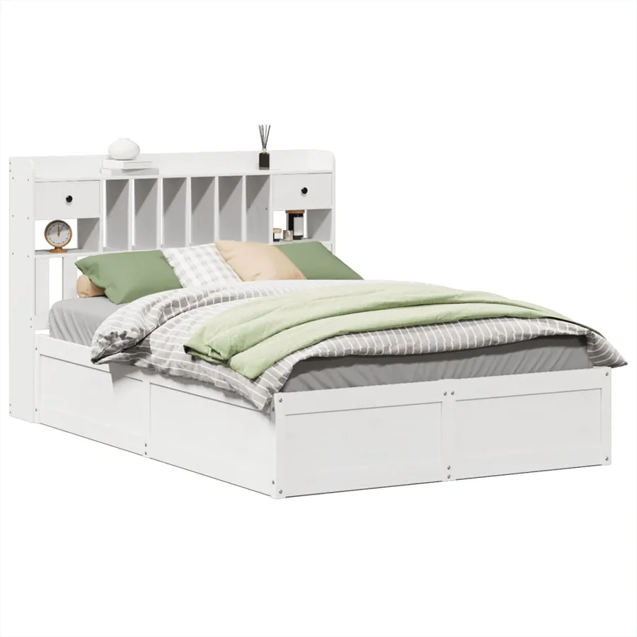 Cadre de lit sans matelas blanc 140x190 cm bois de pin massif - 2