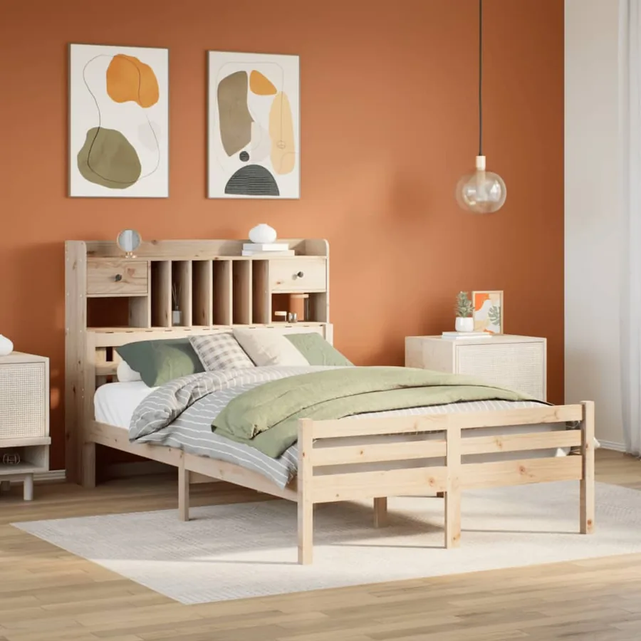Lit bibliothèque sans matelas 135x190 cm bois de pin massif