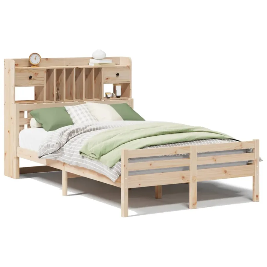 Lit bibliothèque sans matelas 135x190 cm bois de pin massif - 2
